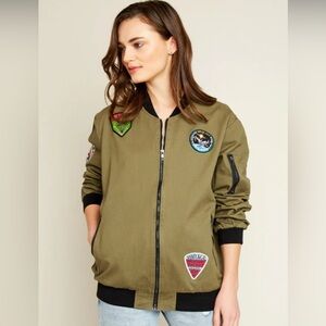 HAYDEN LA- Patchwork Bomber Jacket, Olive Green, Size Size S